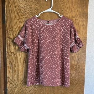 Polka Dot Ruffle Sleeve Top - Pink